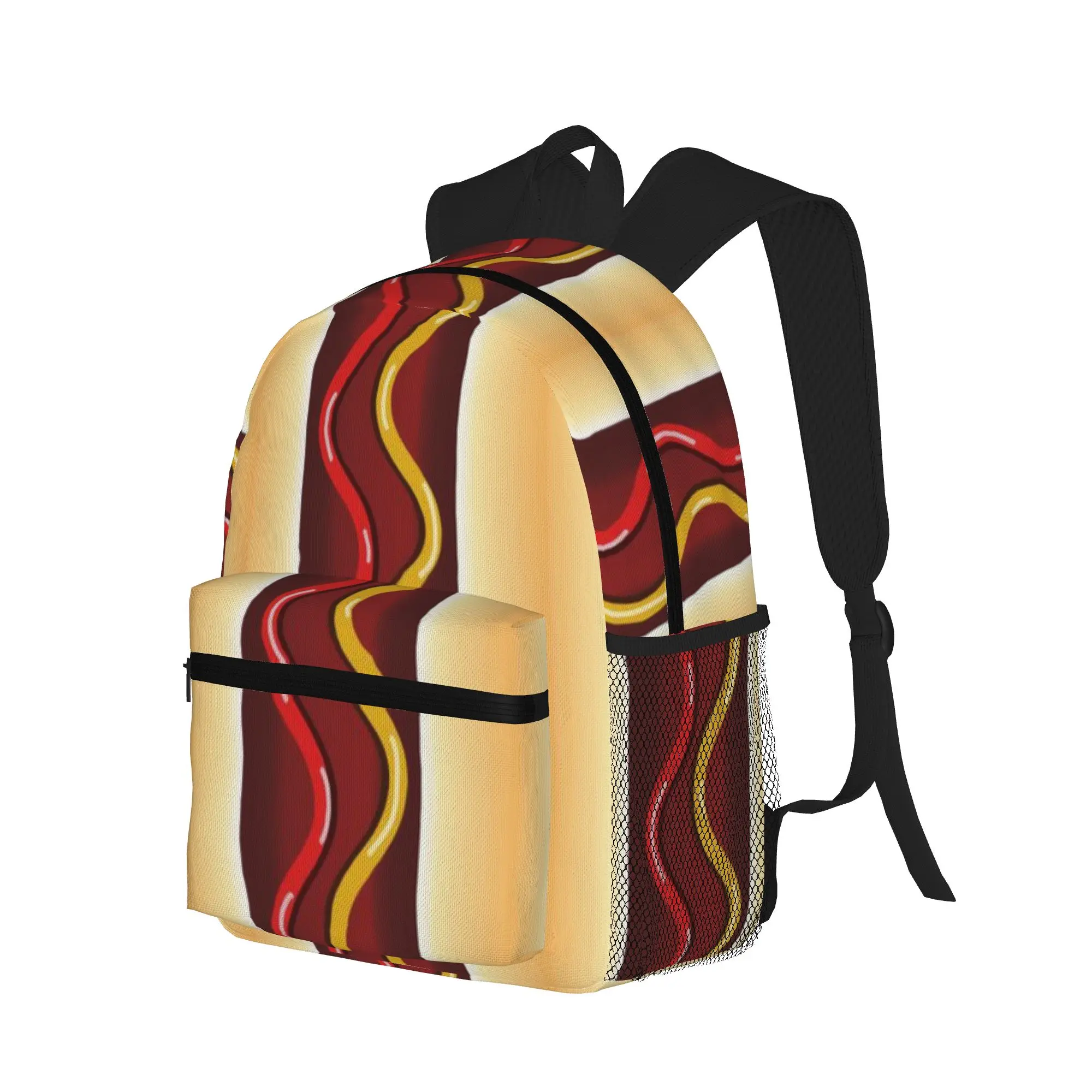 Hot Dog Fast Food Design Sausage in Bun with Mustard and Ketchup  Casual Backpack for Students and Adults Travel backpack