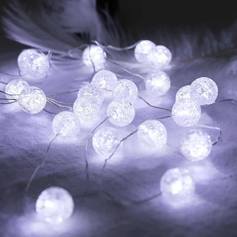 Cracked Balls String Lights para decoração de jardim, alimentado por pilhas, Fairy Light, fio de cobre, iluminação, festa de casamento, 10LED