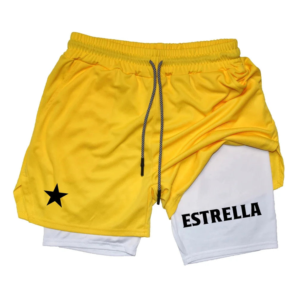 ESTRELLA 남성용 러닝 반바지, 운동복 조깅 반바지, 더블 데크 하의, 체육관 피트니스 트레이닝 스포츠 반바지, 2 in 1