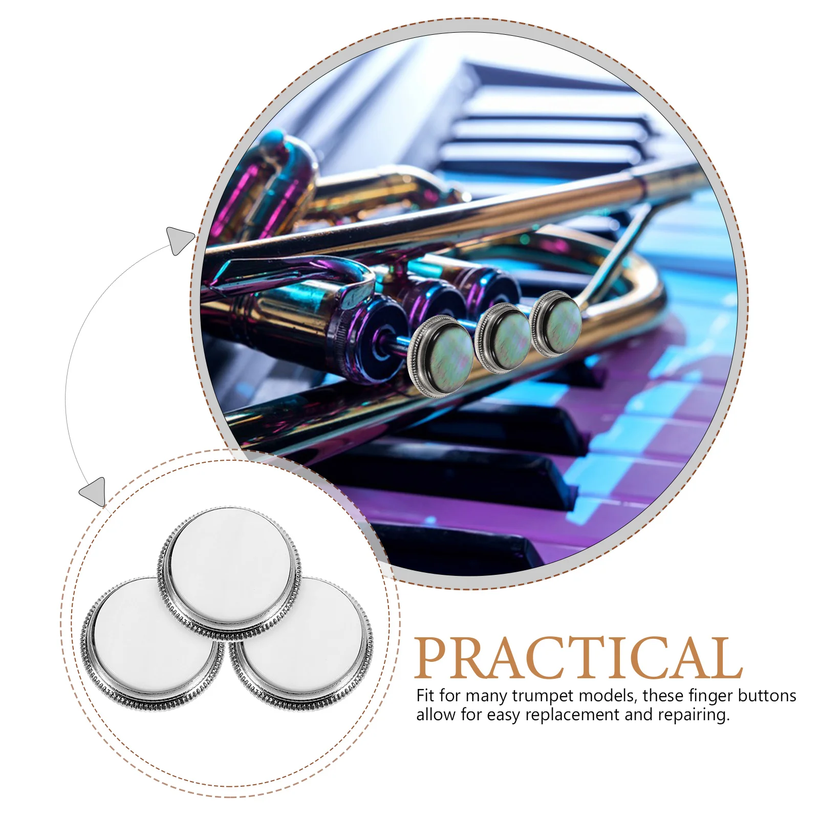 

3 Pcs Button Buttons Trumpet Valve Cap Finger Kit Zinc Alloy Accessories for Trumpets