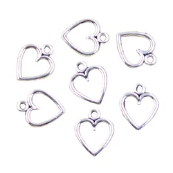 50pcs Charms Hollow Lovely Heart 14x11mm Antique Silver Color Pendants Making DIY Handmade Tibetan Finding Jewelry
