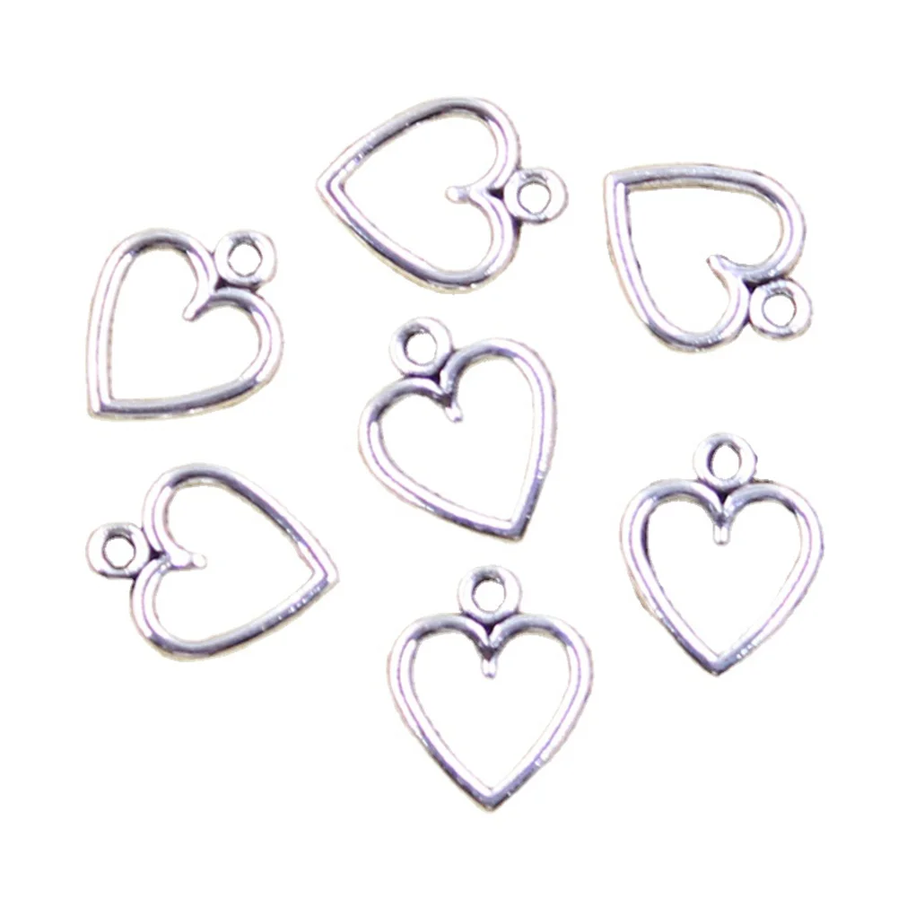 50 sztuk Charms Hollow piękne serce 14x11mm antyczne srebro kolorowe wisiorki dokonywanie DIY Handmade tybetański znalezienie biżuterii