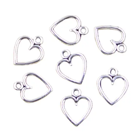 50pcs 매력 중공 사랑스러운 심장 14x11mm 골동품 실버 컬러 펜던트 DIY 수제 티베트어 찾기 보석 만들기