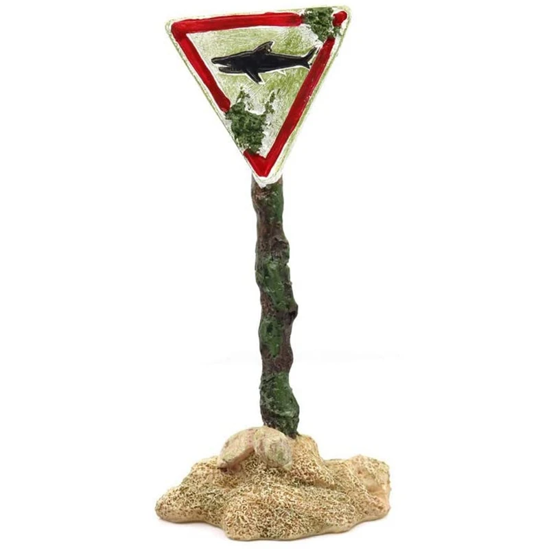 Shark Warning Board Aquarium Decor Ornaments, Warning Sign Sunken Rock, Resin Fish Tank Decorations Remains