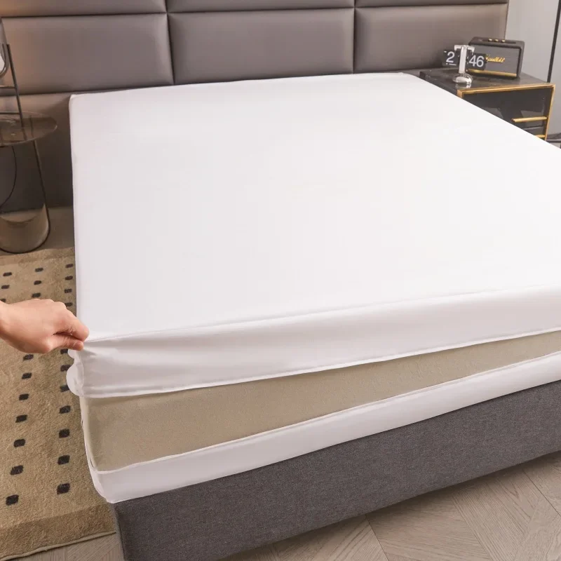 

6-Sides Fully Enclosed Waterproof Mattress Cover with Zipper Dust-proof Fitted Sheet for Double Bed, Twin, Full, Queen, King