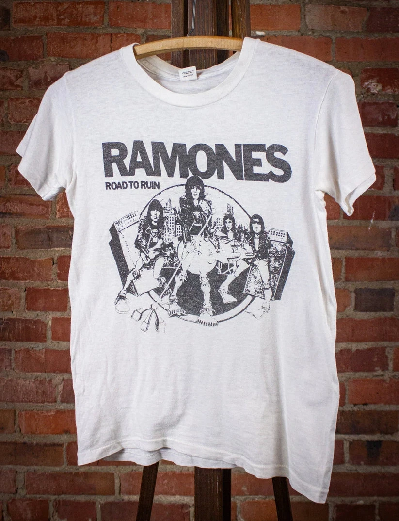 Camiseta vintage de los Ramones Road To Ruin, camiseta blanca de los años 70