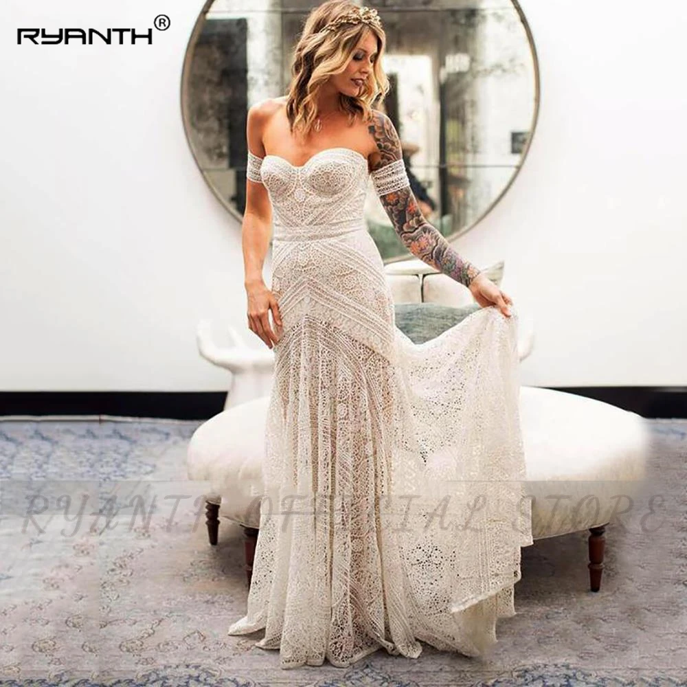 Ryanth-Vestido De Novia De sirena estilo bohemio, traje elegante con escote Corazón y hombros descubiertos, apliques De encaje, 2023