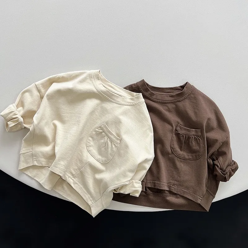 Baby Boys Girls Long Sleeve T Shirts Autumn New Kids Solid Casual Bottoming Shirt Toddler Loose Versatile Tops Children Clothes