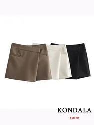 KONDALA Vintage Casual Chic Women Shorts Skirt Solid Zipper Pockets Shorts Skirt Fashion 2023 Autumn Elegant Holiday Shorts