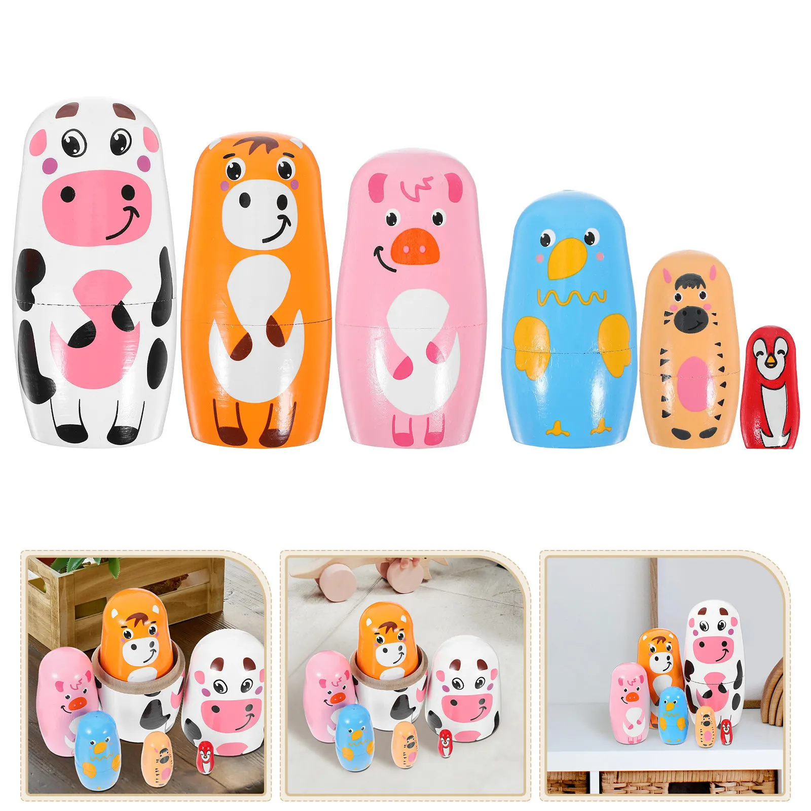 

Набор деревянных игрушек-пирамидок с животными в русском стиле для развития мелкой моторики у малышей