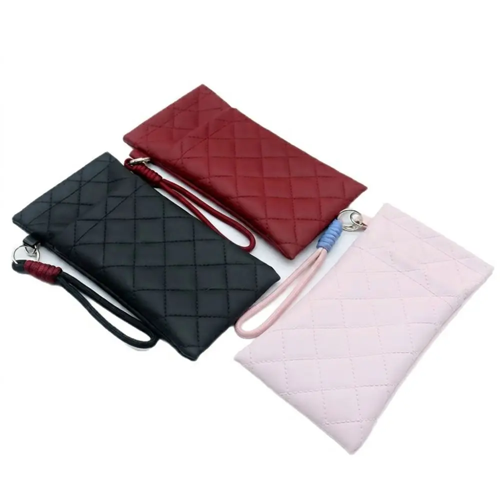 Double-layer Sunglasses Storage Bag Grid Pattern Waterproof Glasses Bag PU Leather Reading Glasses Bag for Travel Daily Carry