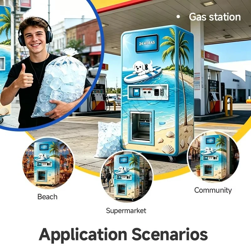 FOODLINE Customized Phone Data Viewing Automatic Packaging Ice Vending Machine and Reverse Osmosis Water Ice Vending Machine