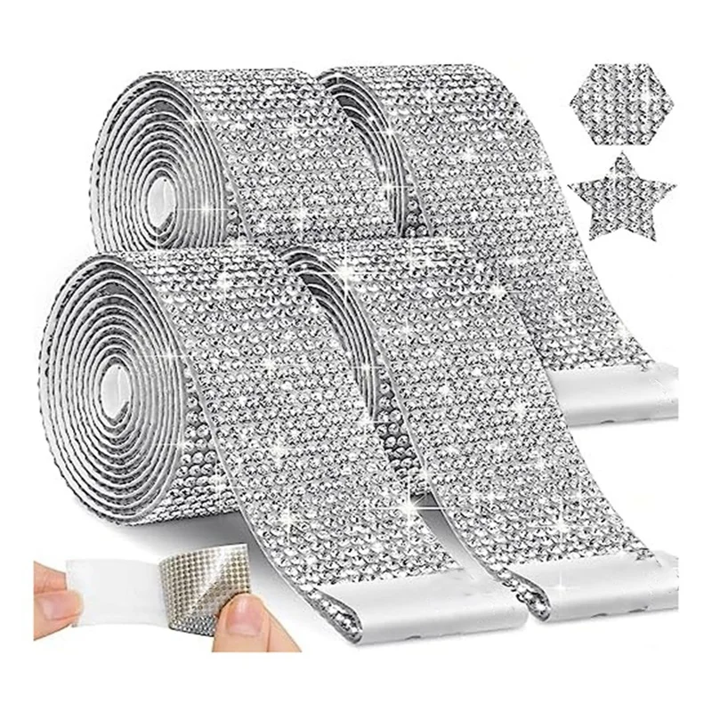 rhinestone ribbon self adhesive 4 Rolls Self Adhesive Rhinestone Strips, Rhinestone Ribbon Rhinestone Diamond