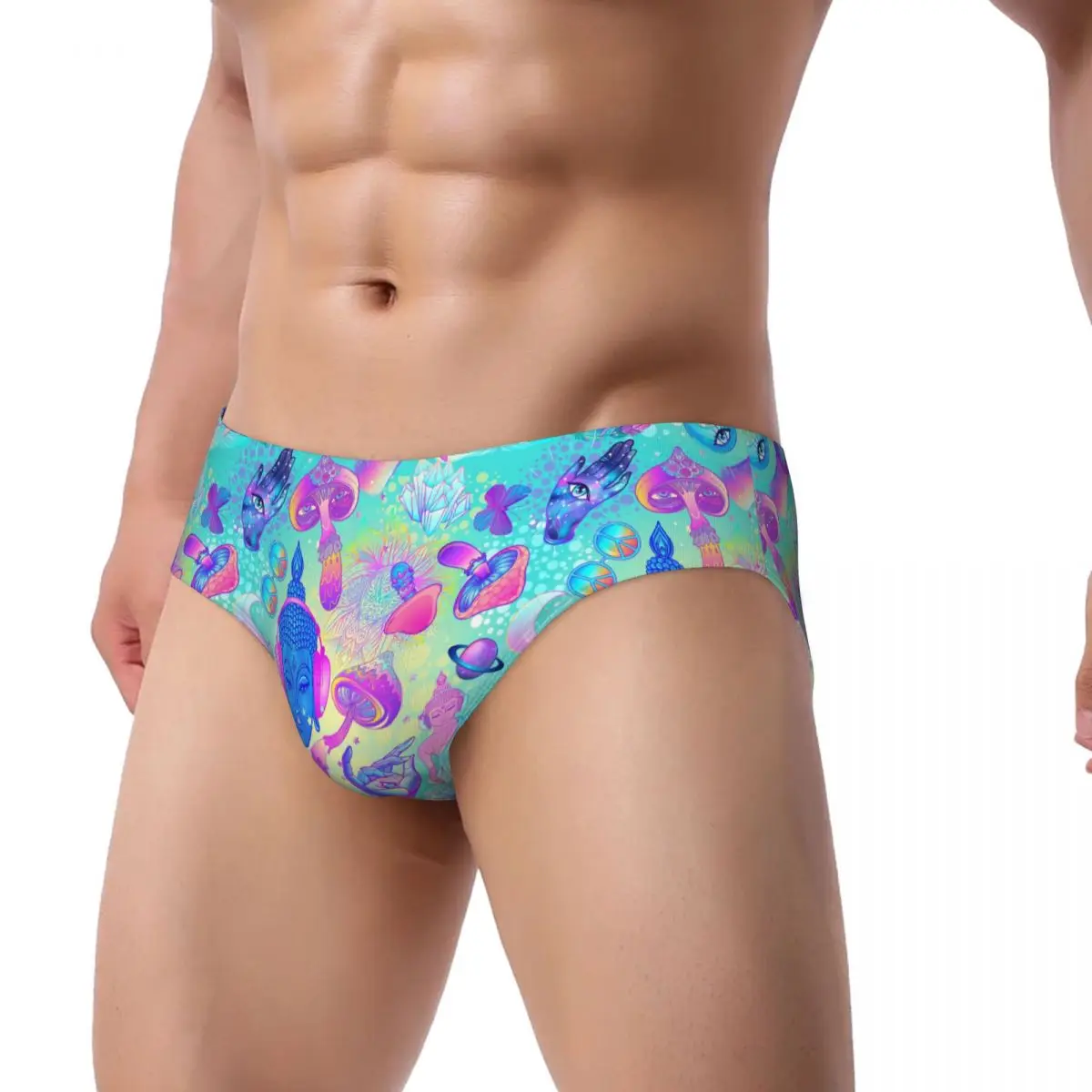 Custom Men Psychedelic Magic Mushrooms Panties Underwear Male Soft Trippy Pattern Briefs Underpants