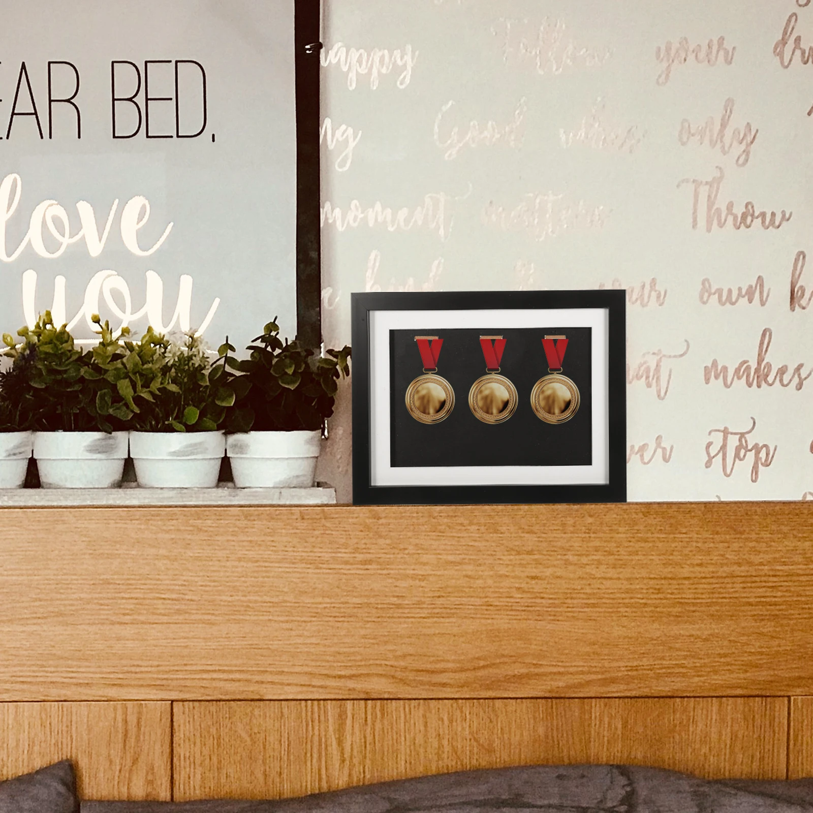 

A4 Medal Frame Medal Display Case Desktop Shadow Box Modern Black Finish Marathon Medals Storage Display Holder for Home