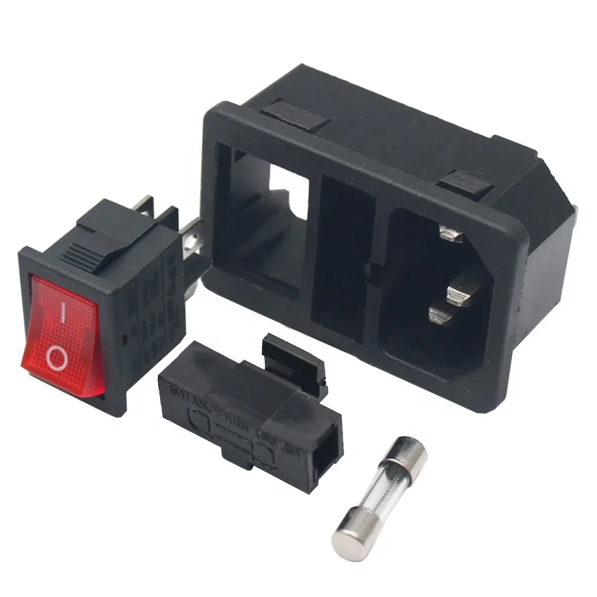 iec320 C14 10A 250VAC 3 Pin Inlet Connector Plug Power Socket With  Lamp Rocker Switch 10A Fuse Holder Socket Male Connector