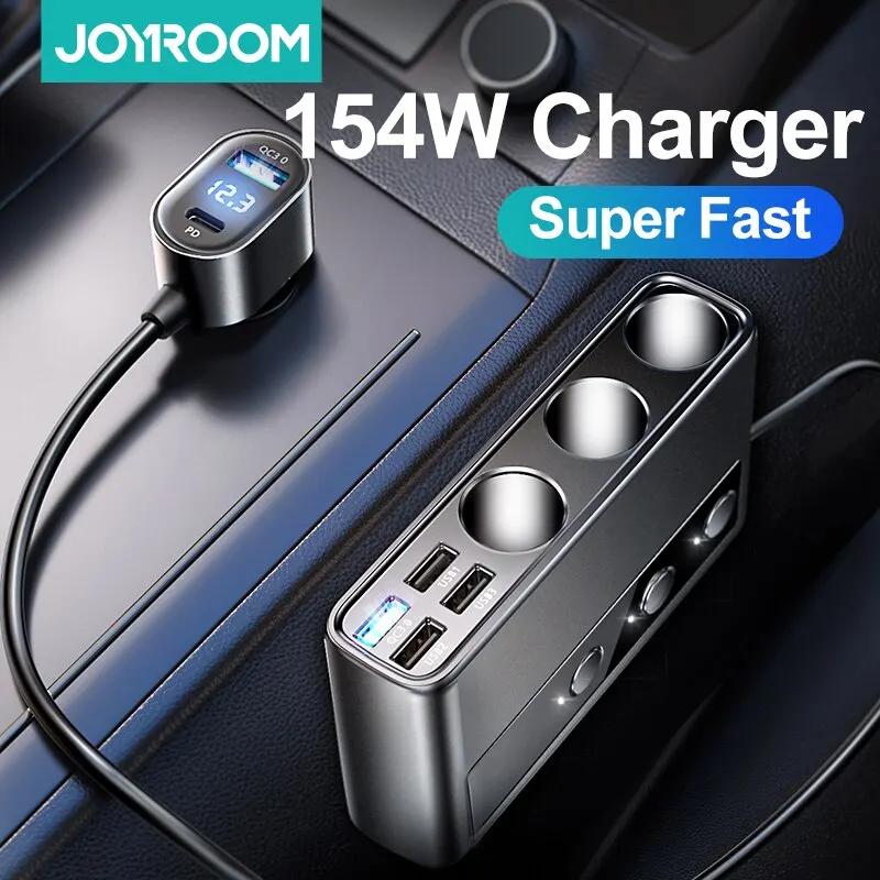 Joyroom 차량용 충전기 어댑터, 9 in 1, PD 3 소켓, 담배 라이터 분배기, 충전 독립 스위치, DC 담배 콘센트, 154W