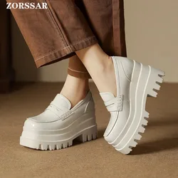 White Heels Lolita Shoes Chunky Platform Shoes Loafers Heel Patent Leather Slip On Casual Shoe Lady Office Shoes Black Heels