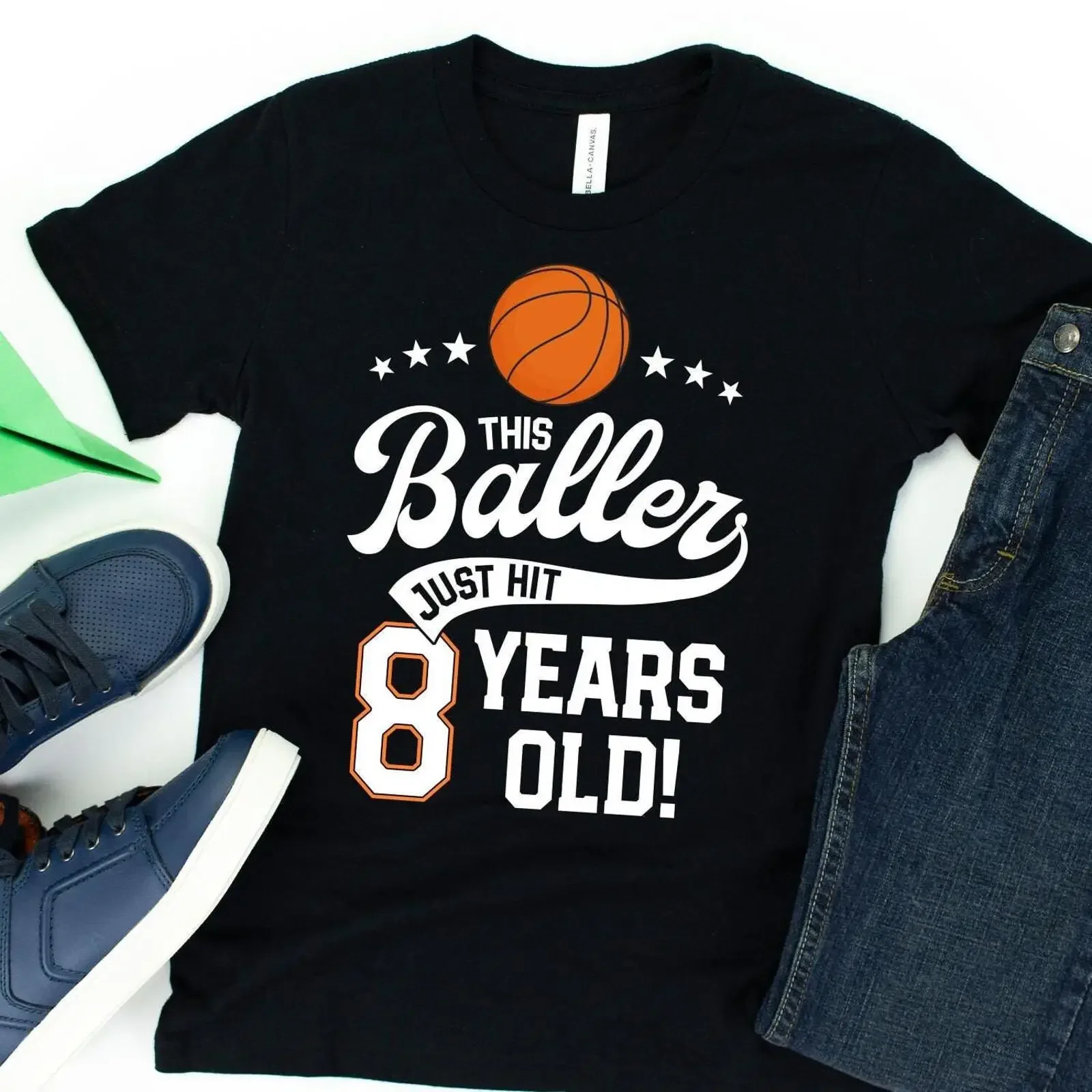 Boys 8th Birthday T Shirt This Baller Just Hit 8 Years Old Basketball Themed Party Casual vintage Washed Soft
