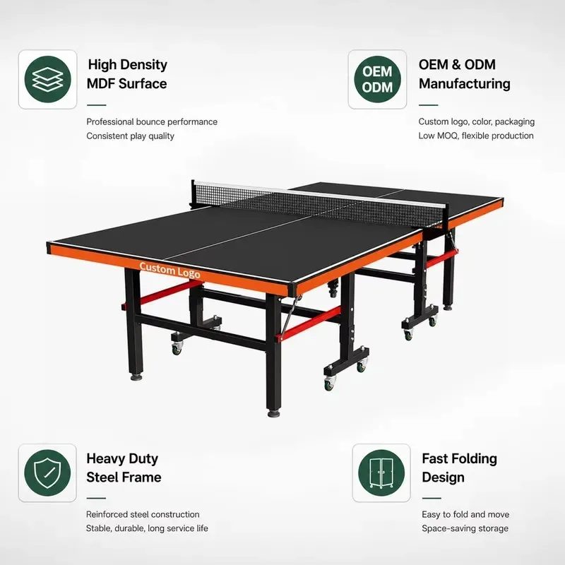 Steel Folding Table Tennis Table 18mm Thick Portable Indoor Ping Pong Table with Wheels