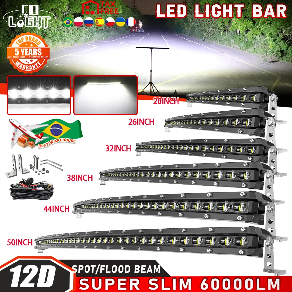 

CO LIGHT 50" 60000LM Curved Off Road LED Bar 12V 24V Combo 20" 32" Slim LED Light Bar/Work Light Combo for Car Truck SUV 4x4 ATV