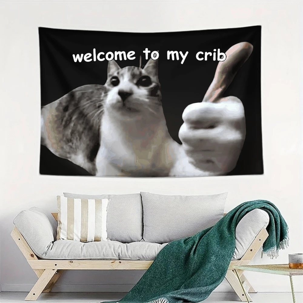 Funny Dorm Cat Memes Tapestry Welcome To My Nest Wall Art Bizarre University Apartment Bedroom Decor Banner