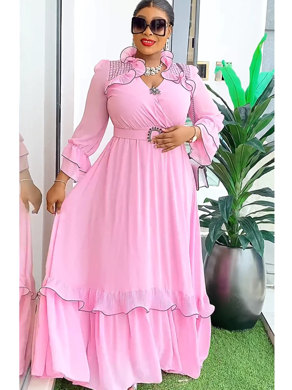 Plus Size African Party Dresses for Women 2024 New Fashion Dashiki Ankara Wedding Gowns Elegant Turkey Muslim Chiffon Maxi Dress