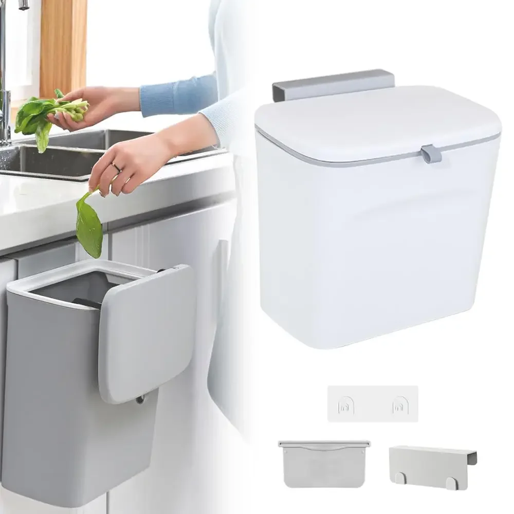 Wall-Mounted Trash Cans, 2024 New 1.8 Gallon Hanging Trash Can for Counter Top Under Sink