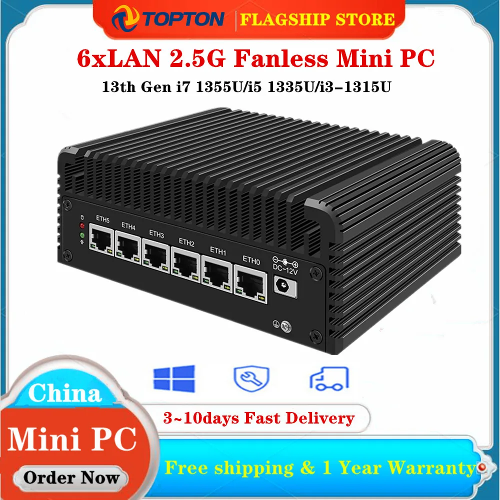 

6xi226-V 2.5G 13th Gen Soft Router Intel i7 1355U i5 1335U i3 1315U USB4.0 2xDDR5 Fanless Mini PC NAS Firewall Appliance Proxmox