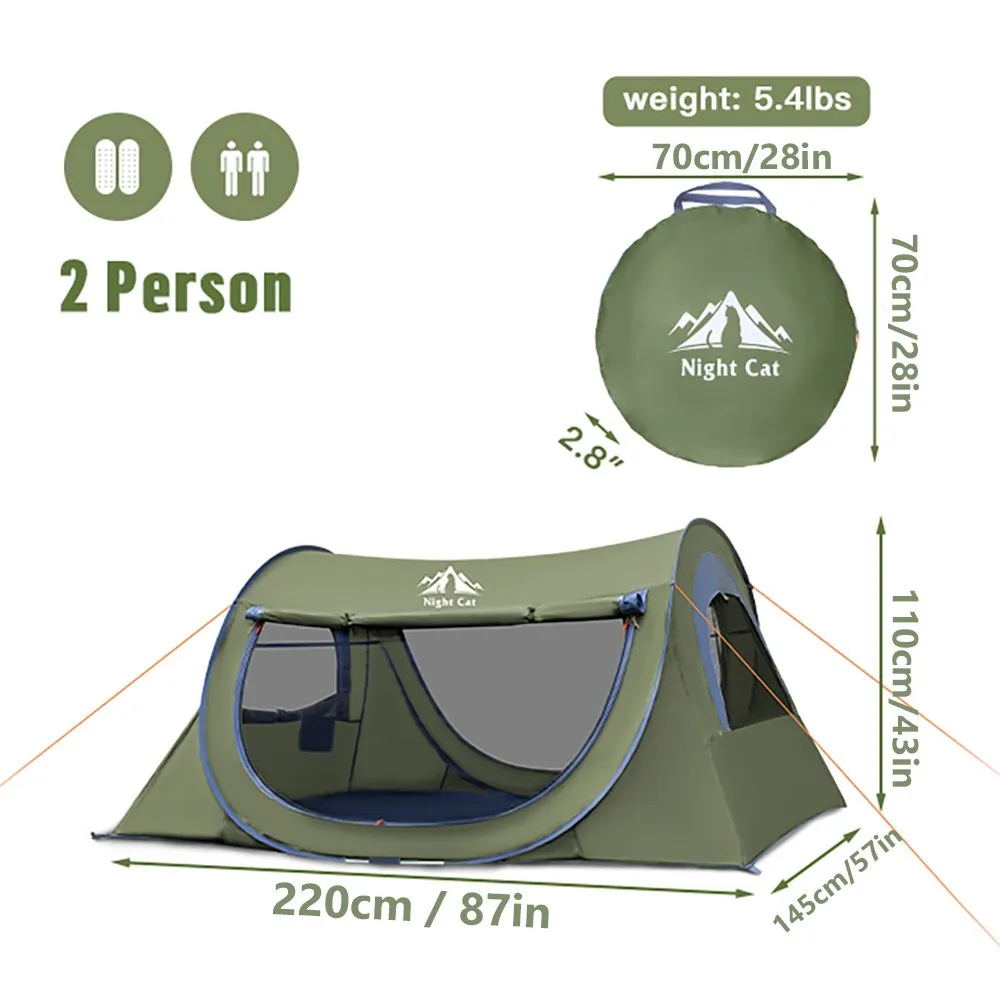 Night Cat Pop Up Tent 2 Person with Mosquito Net : Waterproof Camping Tent Easy Setup for Picnic Festival in Park Backyard