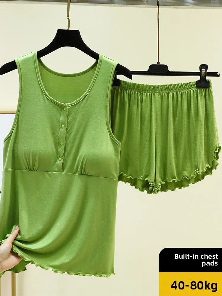 Loose Modal round Neck Sleepwear Set Women Summer Thin Cotton Home Clothes Casual Can Be Worn outside Vest Shorts