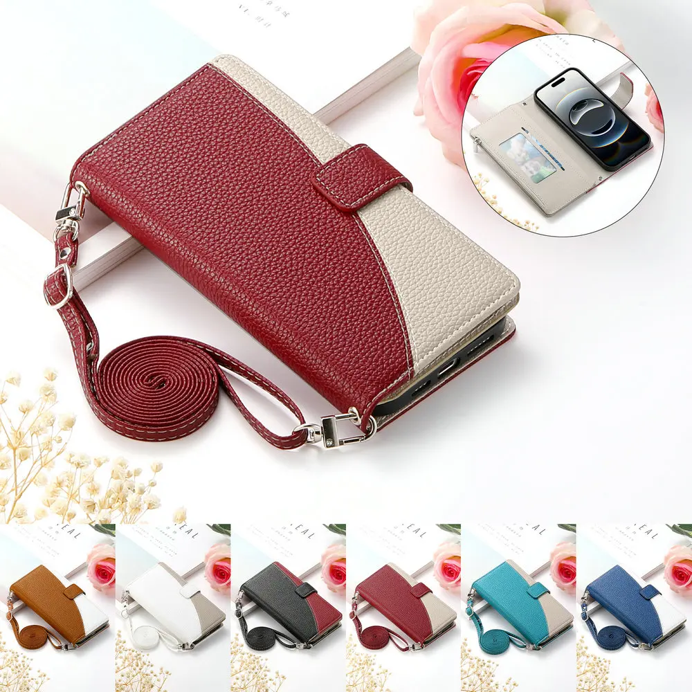

Роскошный кожаный чехол для iPhone 13 Mini с 6 картами на молнии через плечо для iPhone 13 12 11 Pro Max Xs Xr X 6 7 8 Plus SE 2022 Etui