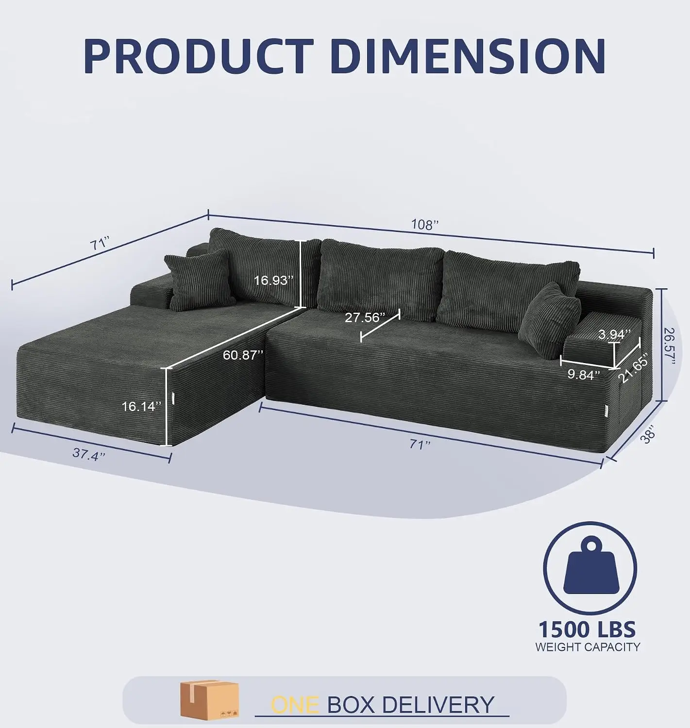Modular Sectional Sofa L-Shape Oversized Chaise Lounge Living Room Furniture, Customized
