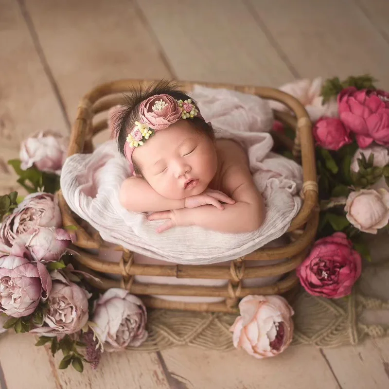 Newborn Photo Props Woven Baskets, Baby Posing Beds Infant Photography Accessories, Moon Phase Cradle, Cozy Beds for Photoshoots