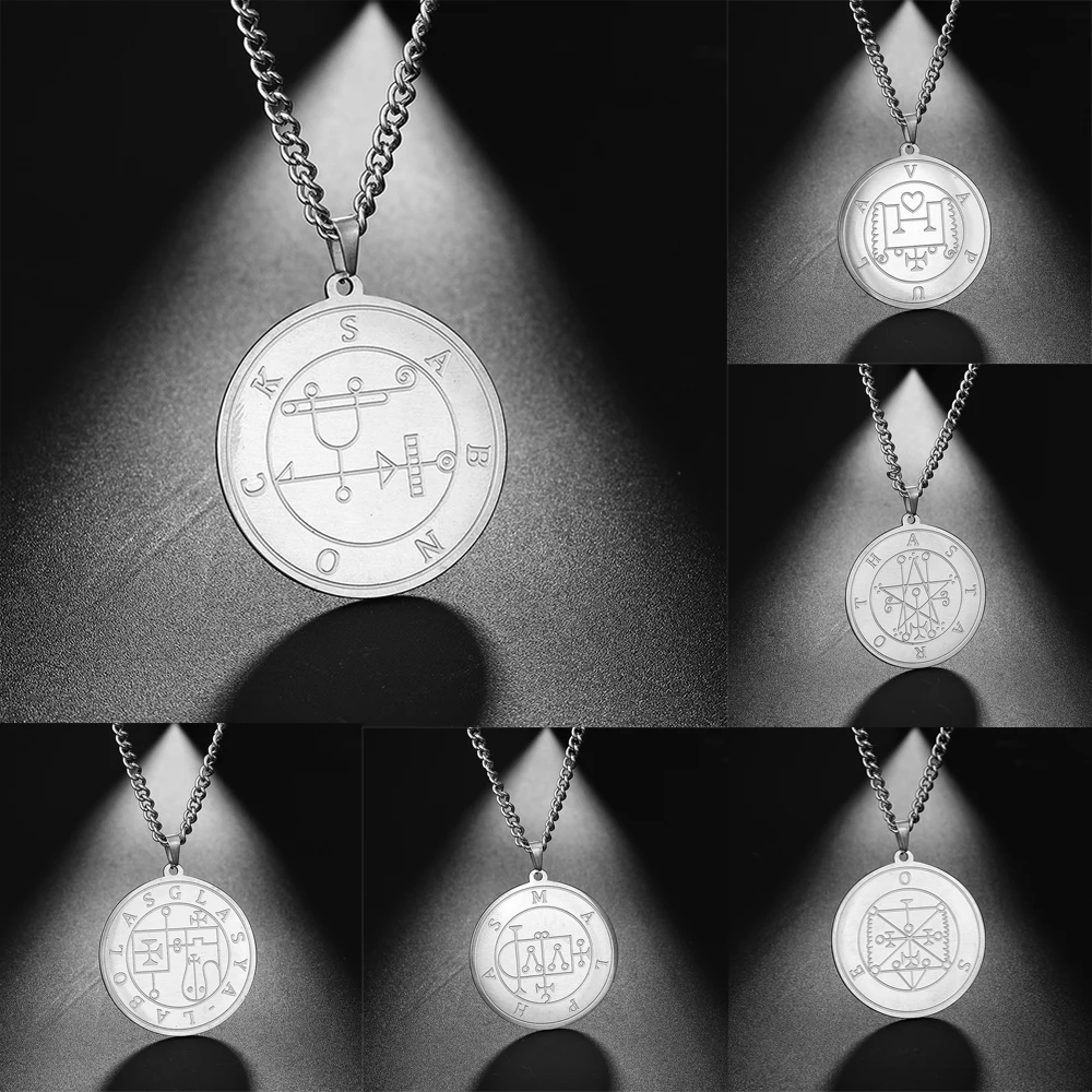 EUEAVAN Sigeal Demon Satan Origins Seal Necklaces Stainless Steel Sitri De Lucifer King Asmoday Sigil Amulet Talisman Jewelry