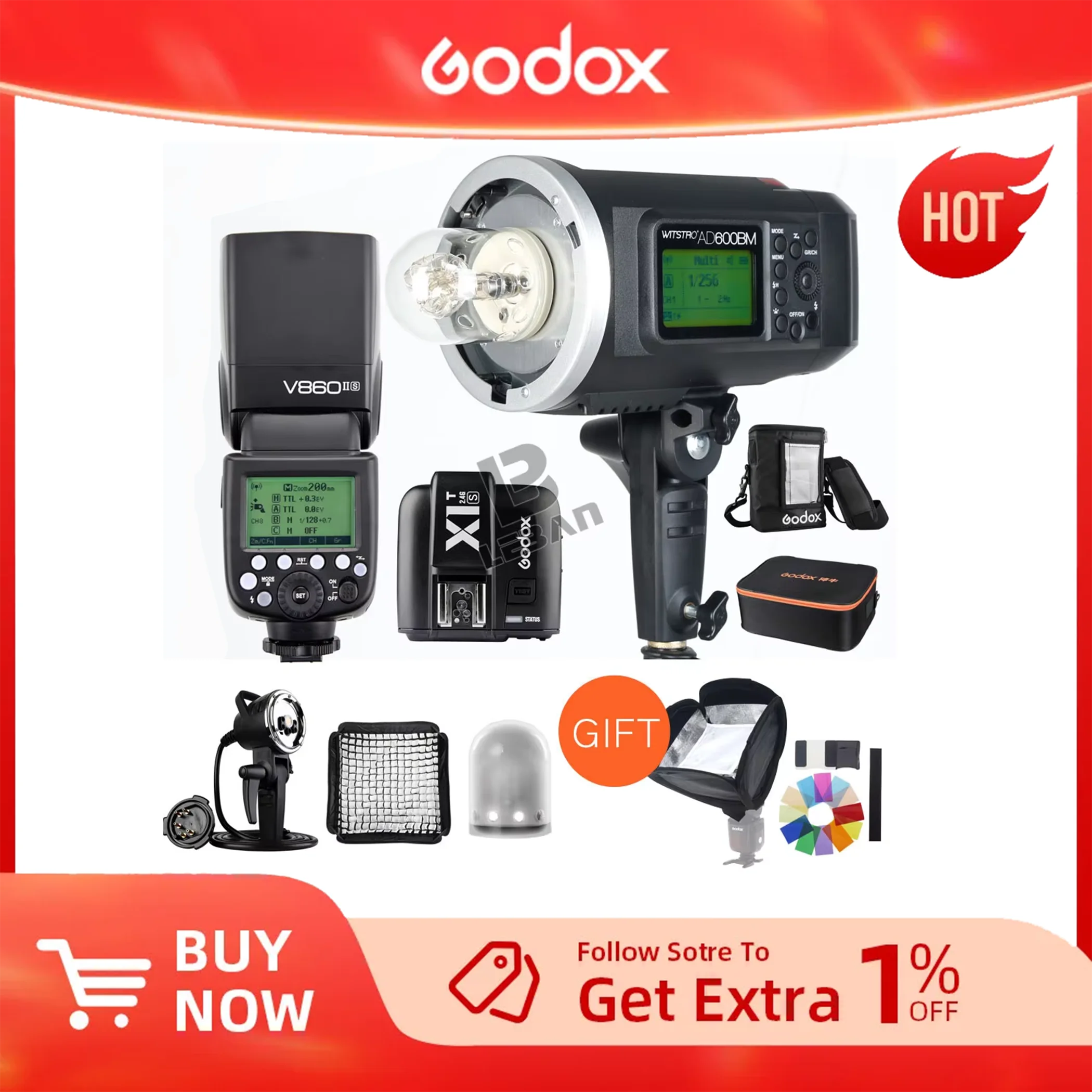 

Godox AD600BM 1/8000 HSS GN87 V860II-S E-TTL HSS 1/8000 Li-ion Battery Speedlite X1T-S Trigger for Sony with Free DHL
