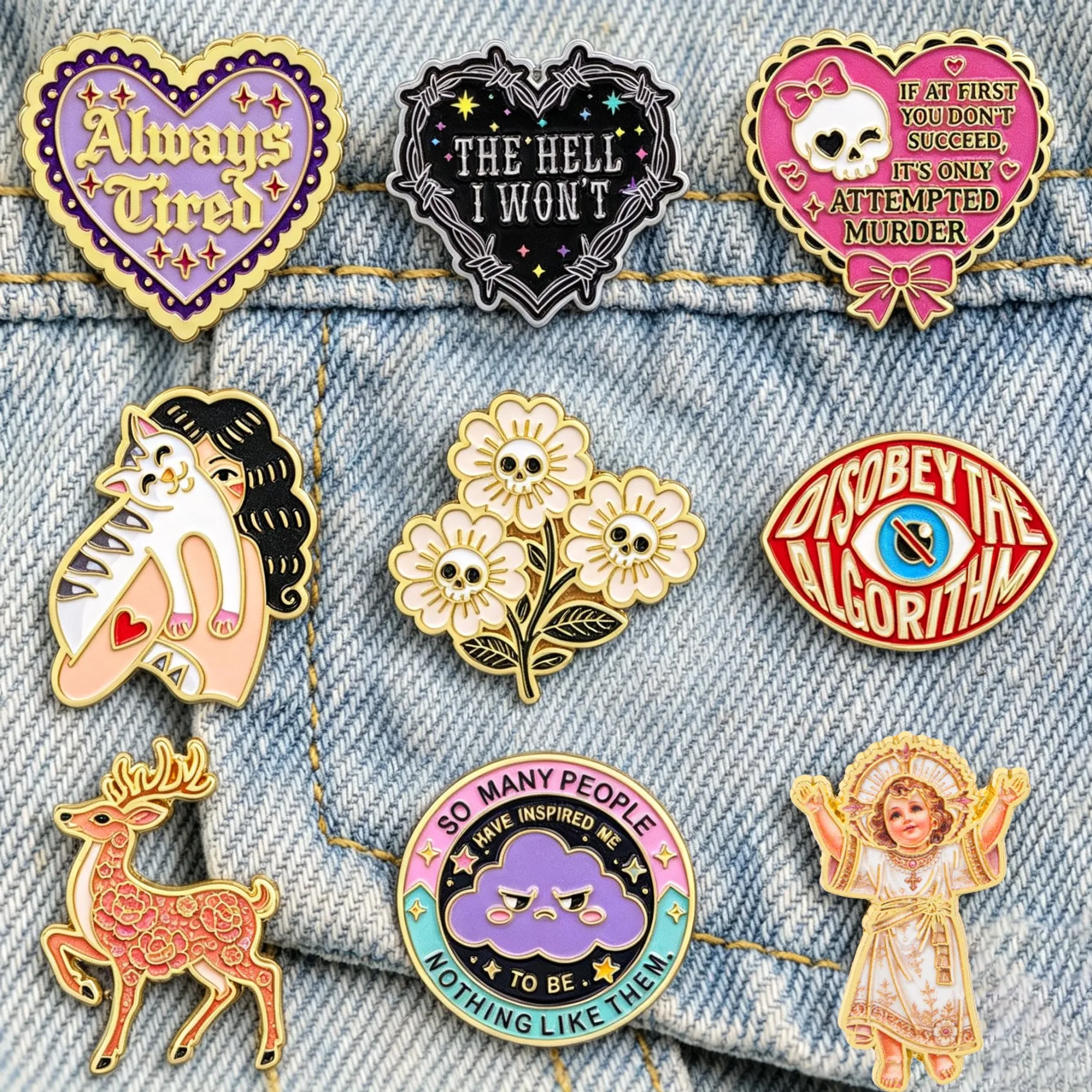 Funny Sarcastic Quotes Enamel Pin Heart Skull Cat Deer Lapel Badge Brooch Backpack Hat Jacket Clothing Decor Jewelry Gift