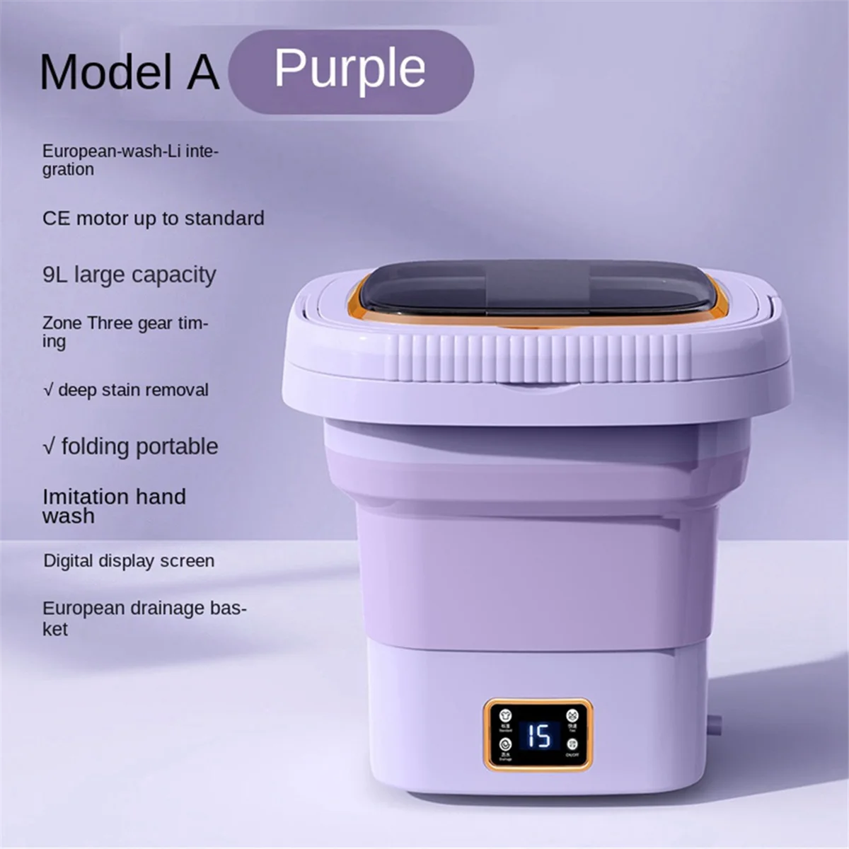 9L Portable Washing Mini Foldable Household Washing Machine with Spinning Dry Washing Machine Purple UK-Plug