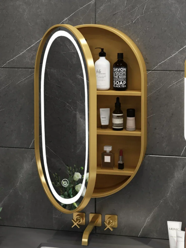 

Oval Smart Bathroom Mirror Cabinet Storage with Light Toilet Bathroom Table Wall Hanging round Mirror Wall Hanging