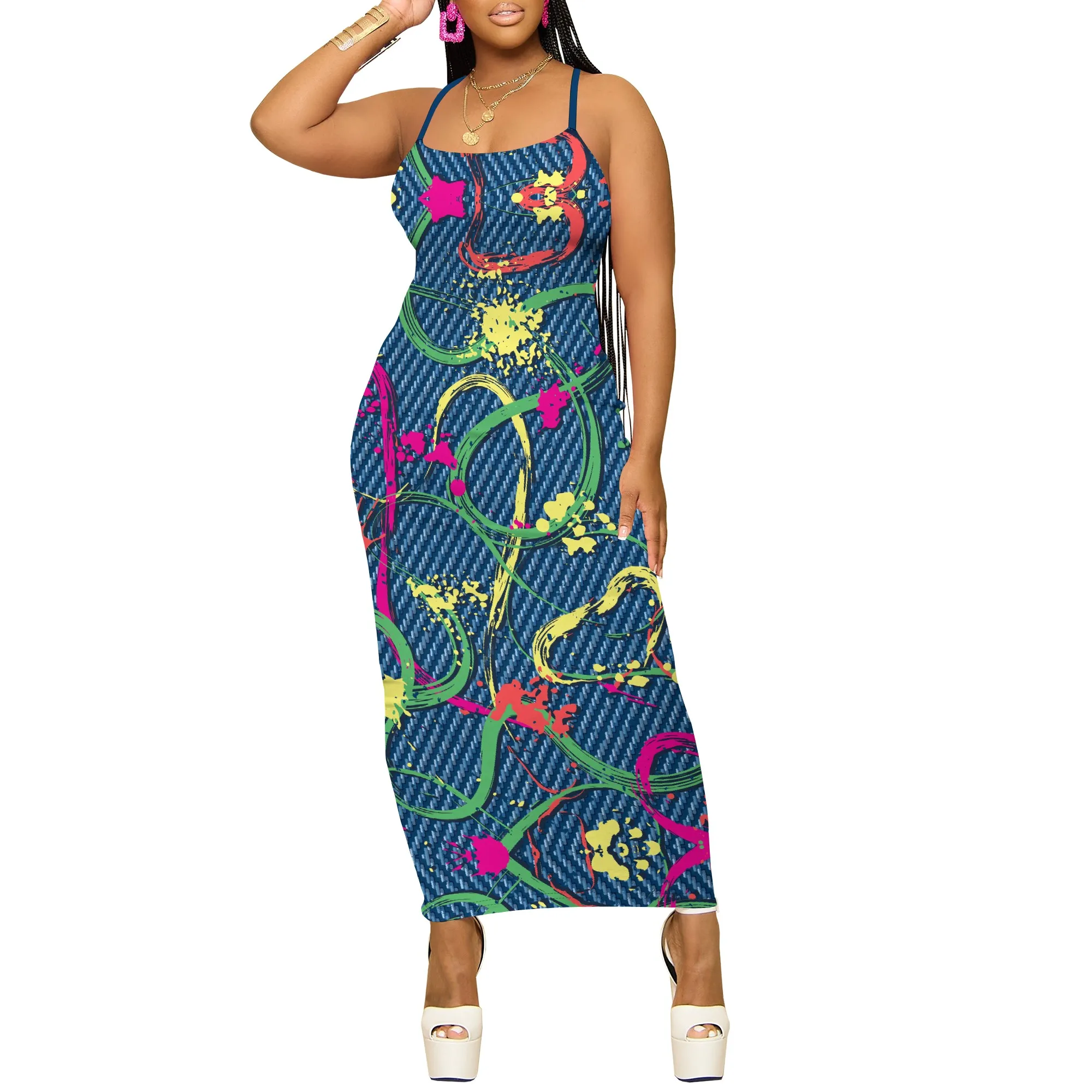 Vestido largo con estampado floral de leopardo, sin mangas, con tirantes finos, vestido de fiesta de verano para discoteca