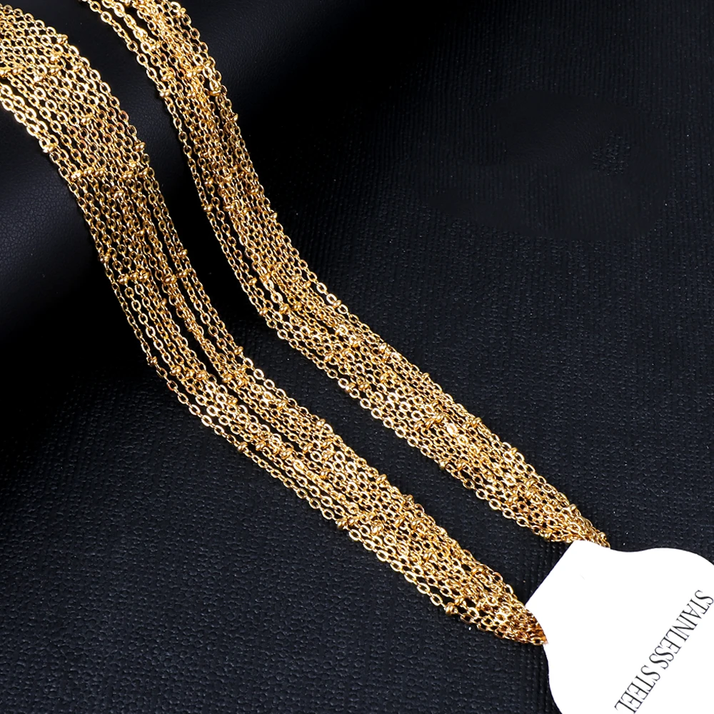 LUXUSTEEL 2mm Golden Color Beaded Rolo Link Chain Necklaces For Women/Men 316L Stainless Steel Wholesale Jewelry Gift 10pcs/lot