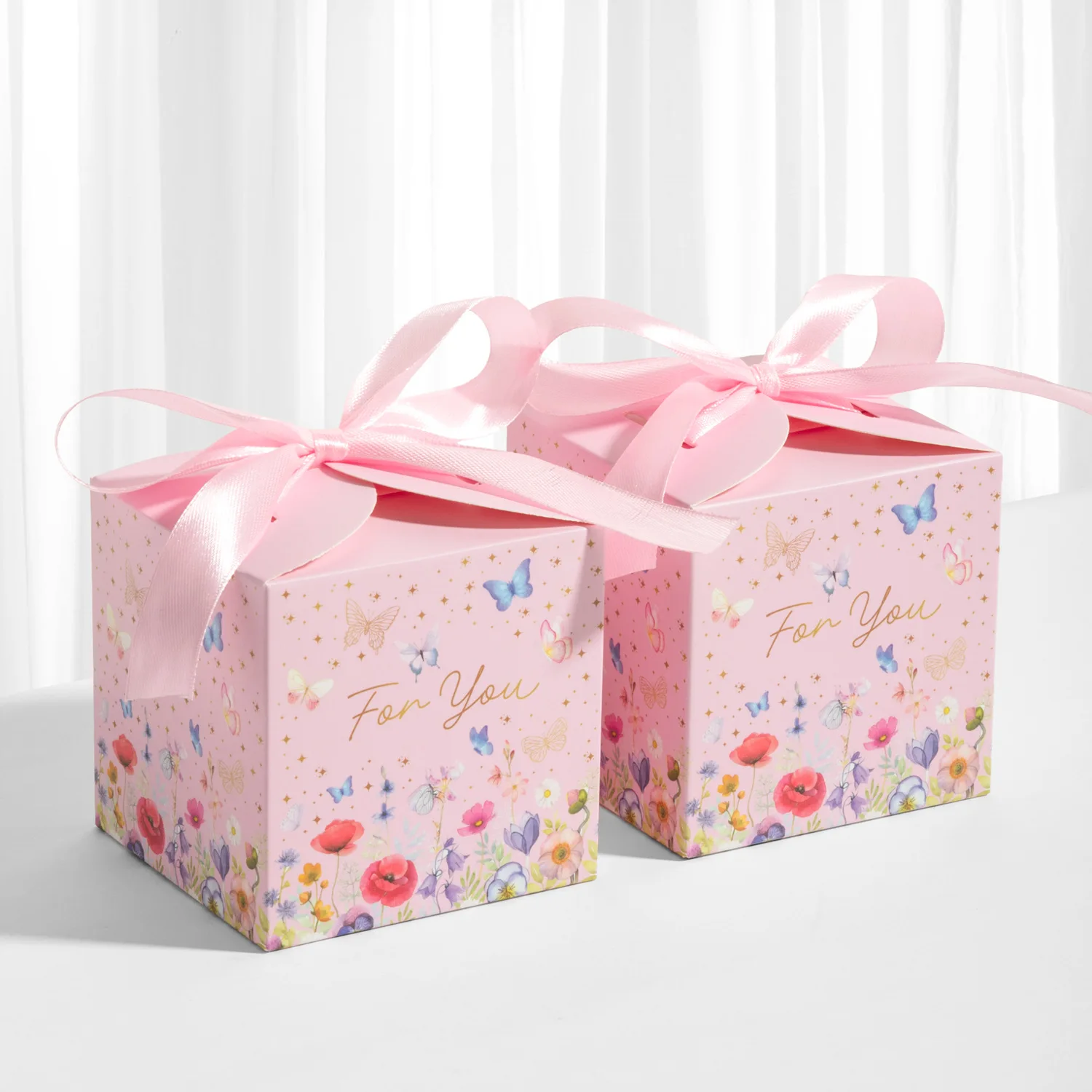 Pink Flower Butterfly Candy Cookie Box, 10Pcs