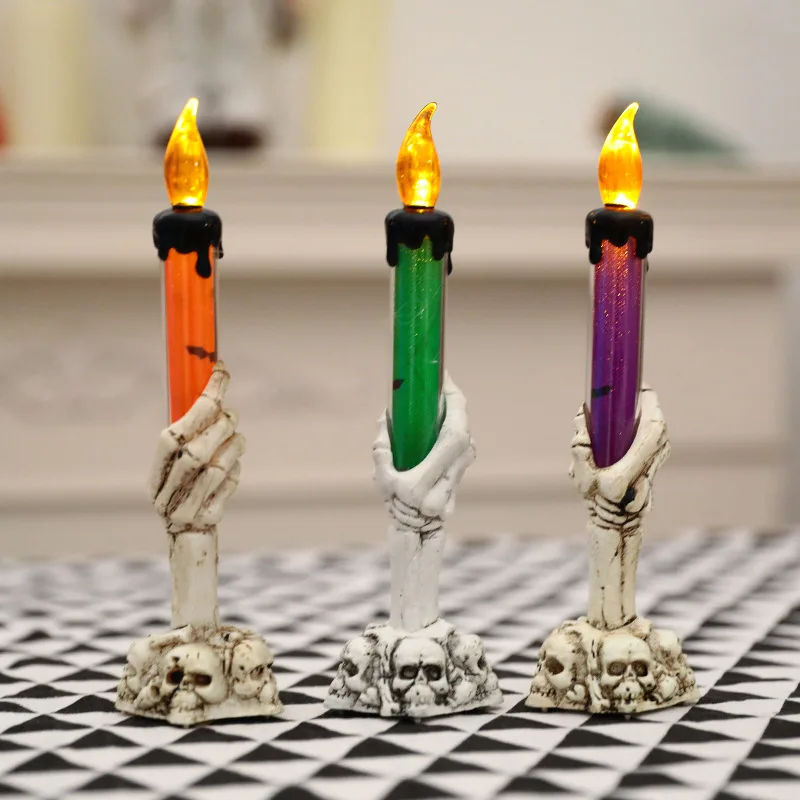 Halloween Decoration Props Electronic Candle Lights Party Spooky Festival Decoration Skeleton Electronic Candle Holder