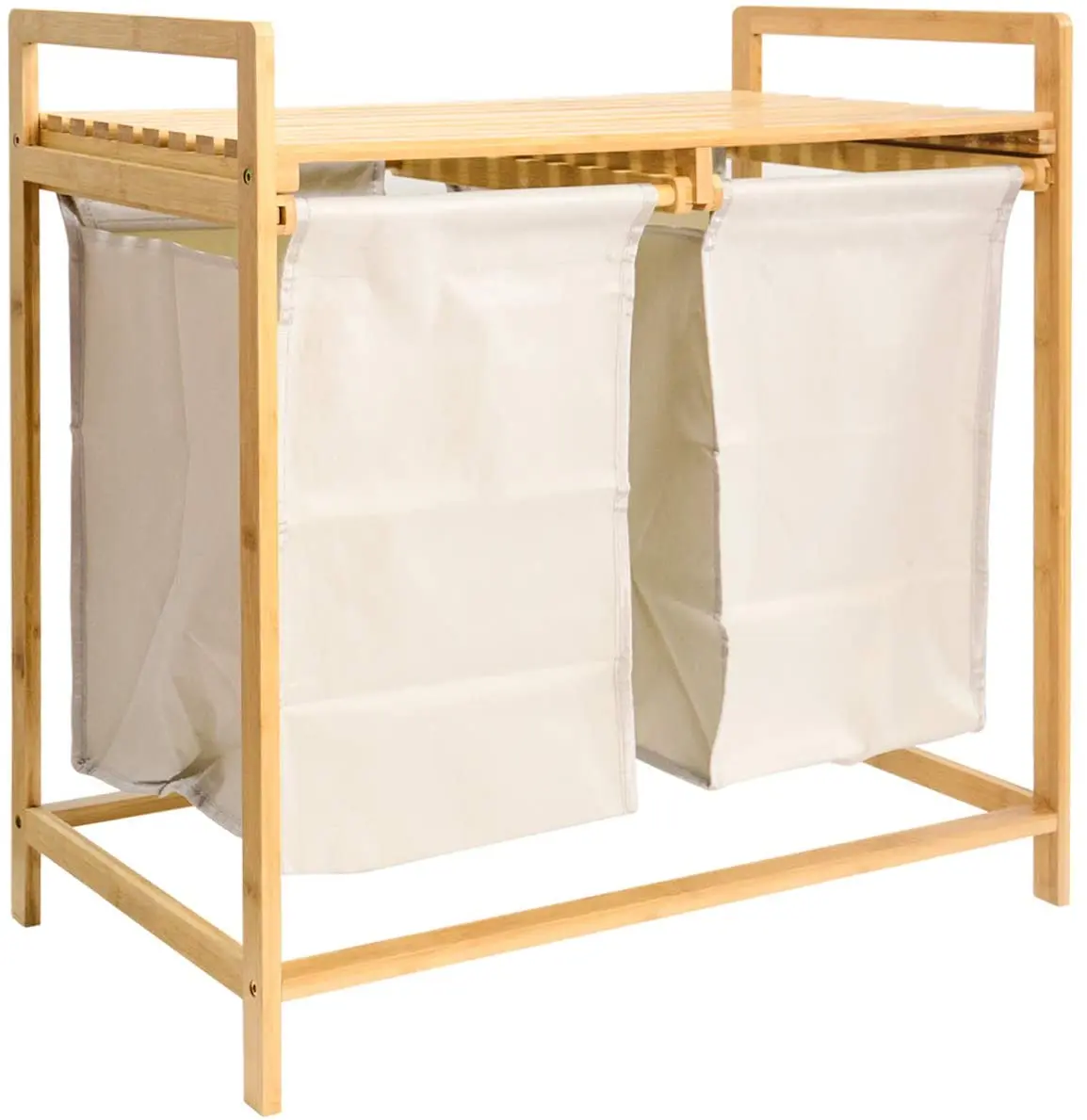 Bamboo Laundry Hamper and Shelf 2 Sections Laundry Basket  Bamboo Dirty Clothes Basket
