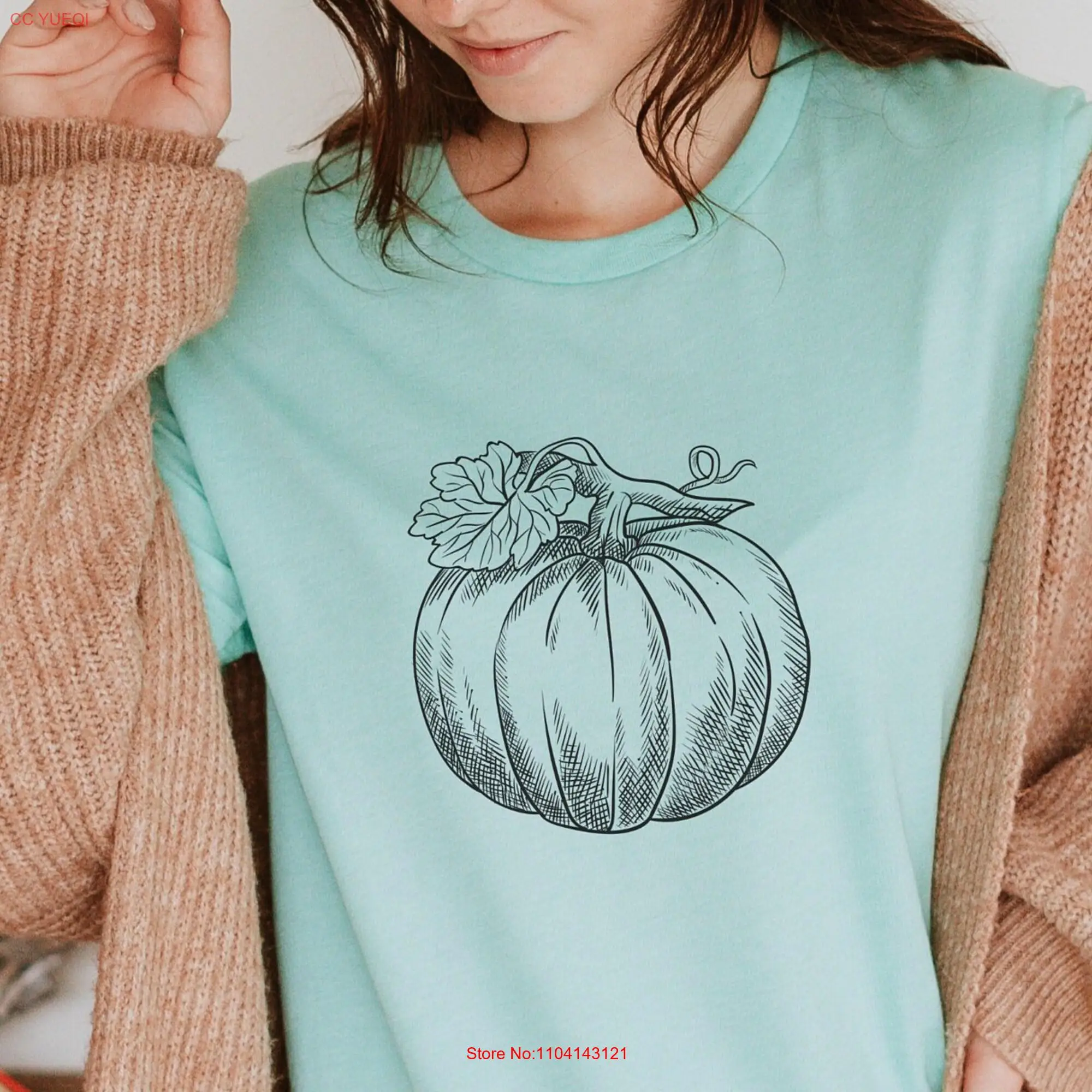 Fall Pumpkin T Shirt Women's Cute rustic Autumn tee long or short sleeves