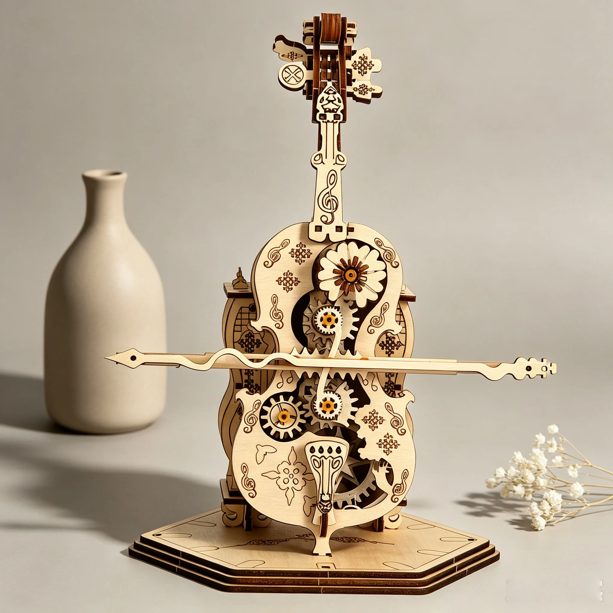 3D Mechanical Cello Music Box, Wooden Jigsaw Puzzle, DIY Assembly Kit, Festive Commemorative Gift, The Best Christmas Present