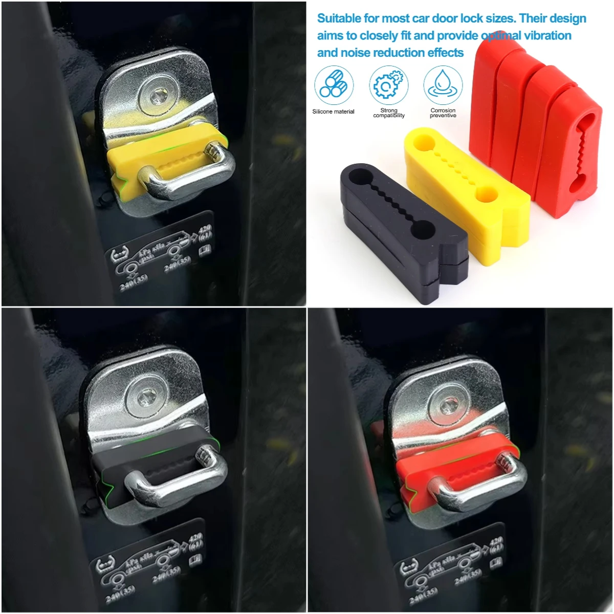 Car Door Lock Protector Silicone Shock Absorption Noise Reduction Anti-Scratch Latch Cover For Sedan SUV Truck Auto Accessories