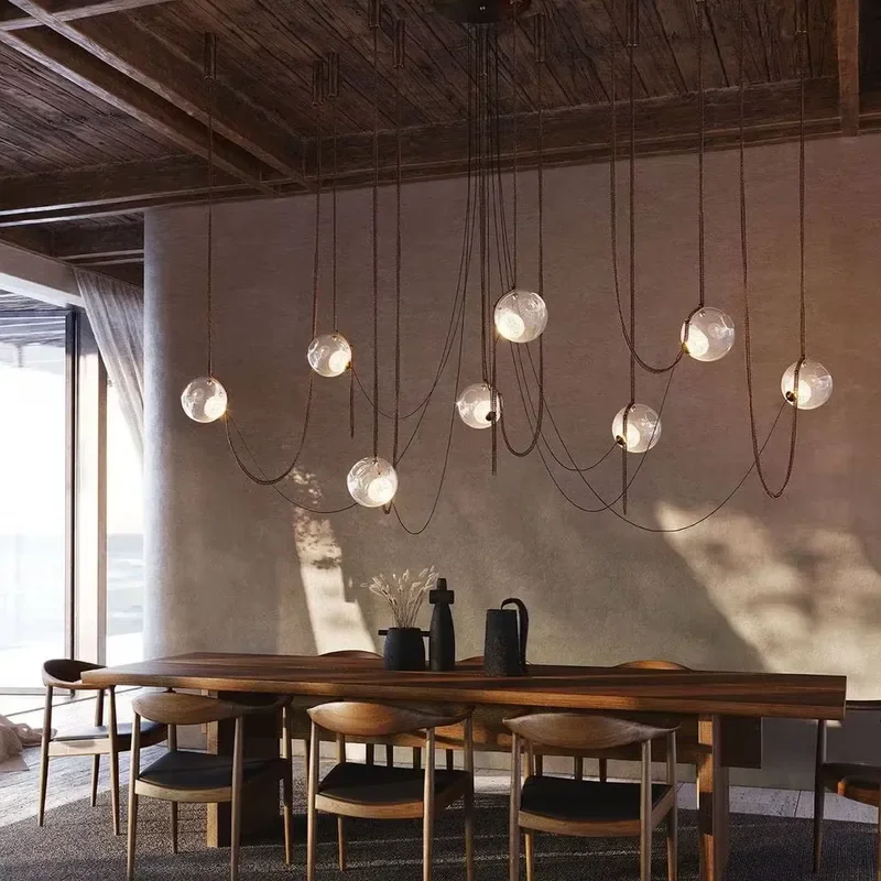 Luxury modern art chandelier simple brass chain transparent glass chandelier living room