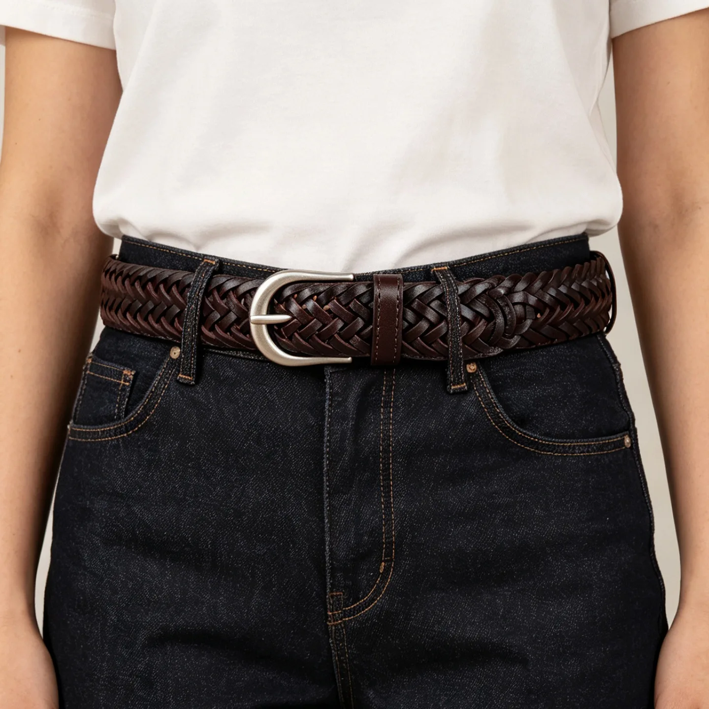 Braided Belt, Top-grain Leather Casual Pin Buckle Retro Literary Belt