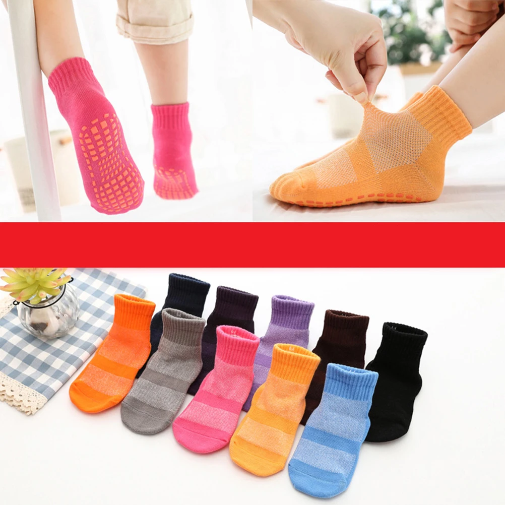 

3pcs Non-Slip Floor Socks For Kids 1-4 Years Grey Soft Cotton Breathable Anti-Slip Sole Steady Grip Trampoline Sports Wear